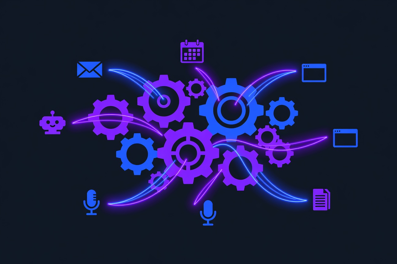 AI automation services overview showing connected workflows and digital tools for small business